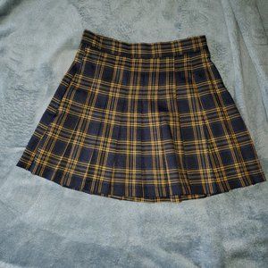navy blue and yellow plaid pleated skirt, size SMALL